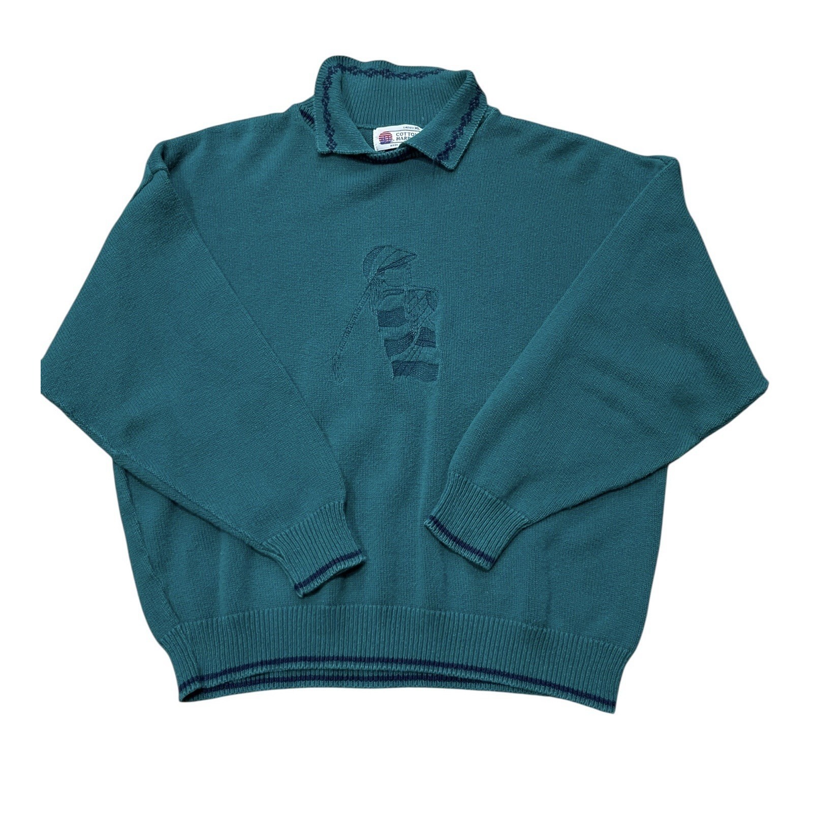 Vintage Golf Knit Pullover Embroidered Green Sweater Women's Xl Runs Small 90s